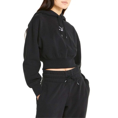 Puma Classics Cropped Pullover Hoodie Женская черная повседневная верхняя одежда 533511-01