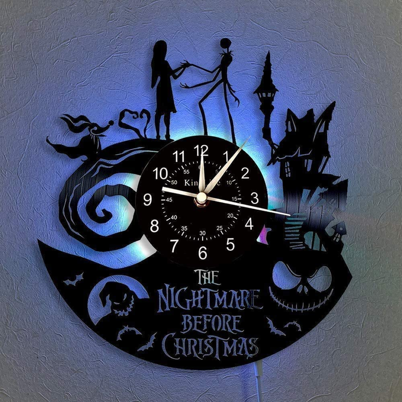 The Nightmare before Christmas Vinyl Record Wall Clock LED Light 12" Vinyl CD Qu