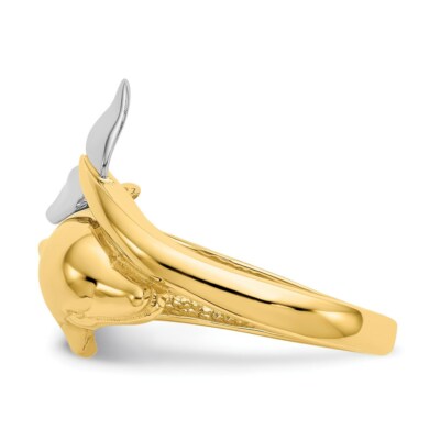 Pre-owned Superdealsforeverything Real 14kt Two-tone Polished Dolphin Ring S:7