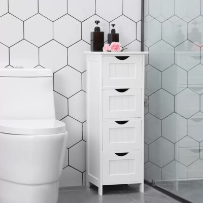 Floor Cabinet Unit Freestanding Bathroom Storage Cupboard w/4 Drawer Organizer