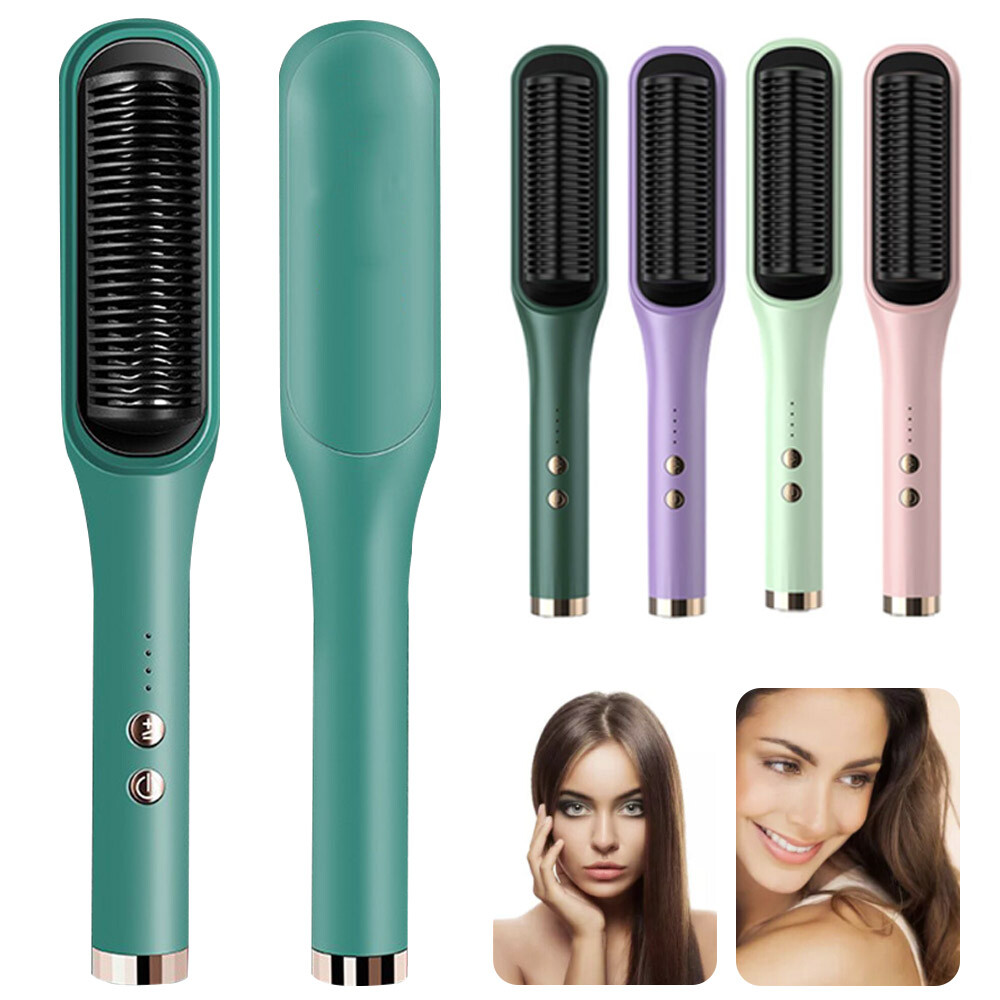 Hair Straightener Brush Straightening Curler Hot Comb Electric Adjustable Heat
