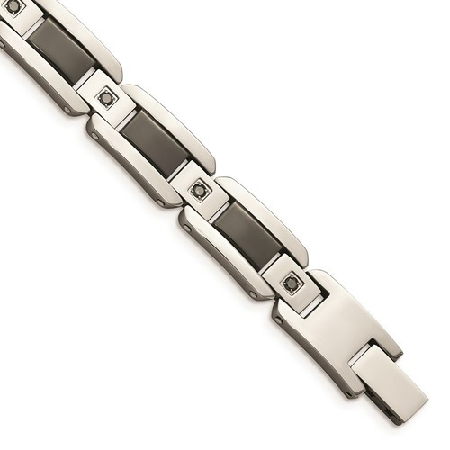 Pre-owned Chisel Stainless Steel Black Enamel & Black Diamonds 8.75in Bracelet