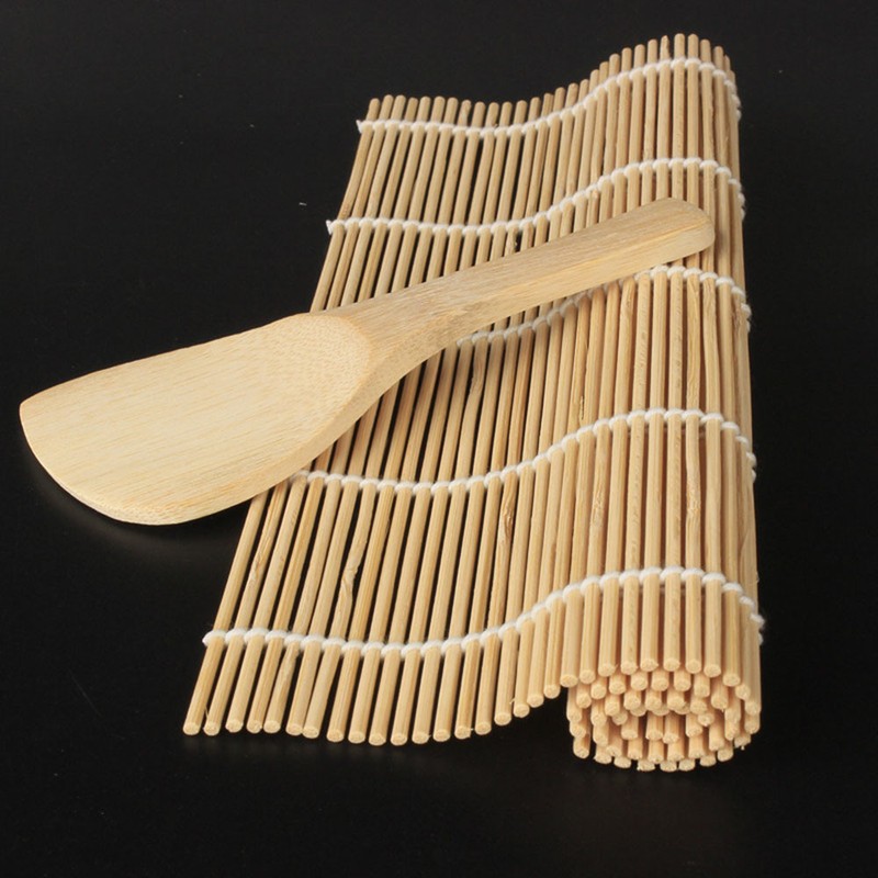 Diy Portable Home Kitchen Sushi Roll Maker Bamboo Mat Rice Spoon