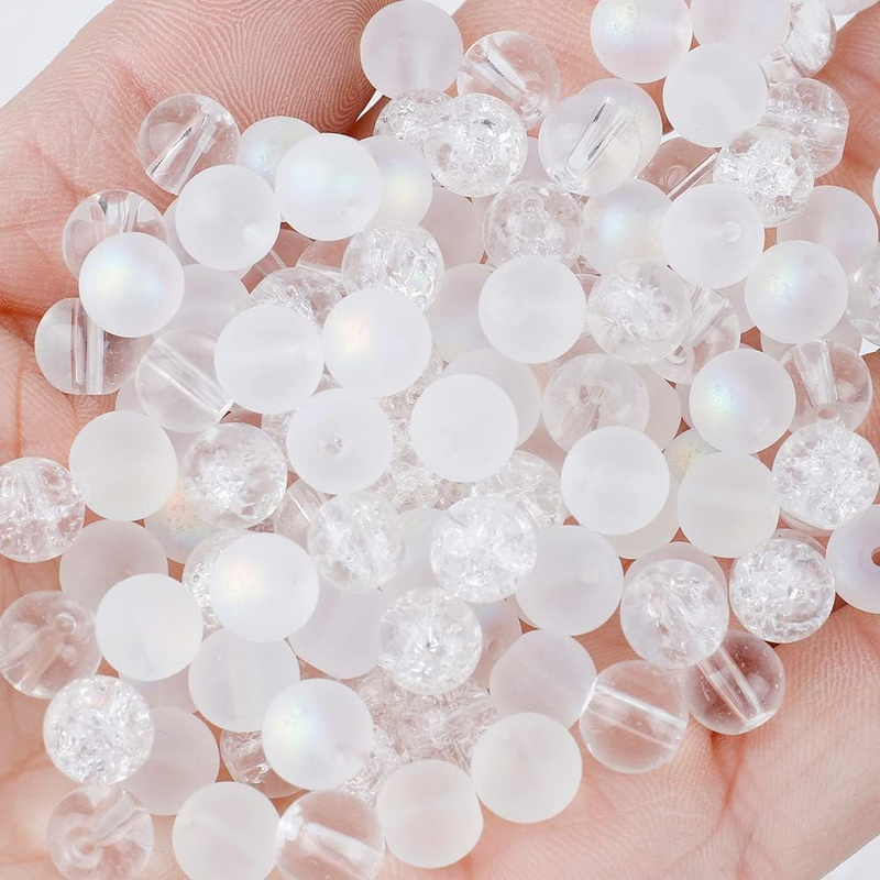 Glass Beads, 100Pcs 8MM Round, Mix Crackle Lampwork, Aurora Crystal, Matte Gemst
