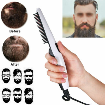 Professional Electric Hair Beard Hair Straightener Unisex Straight Hair Comb US