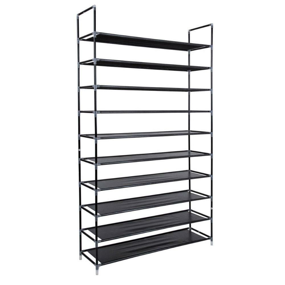10 Layer Tier Fabric Shoe Rack Shoe Shelves Closet Cabinet with Handle Black