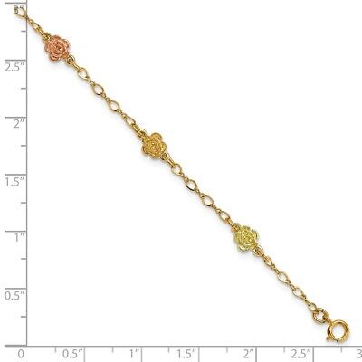 Pre-owned Superdealsforeverything Real 10kt Tri-color Gold Black Hills Roses Chain Bracelet; 7.5 Inch In Yellow