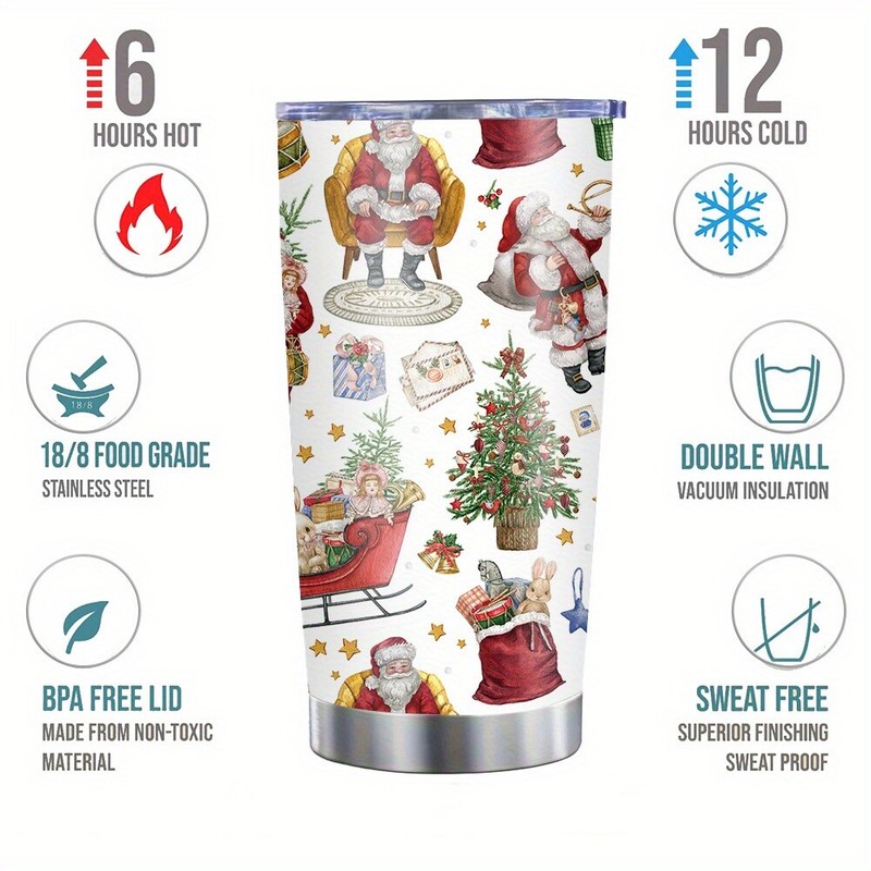 Cartoon Santa Multiple Styles Print Tumblers with Straws, Keeps Durable