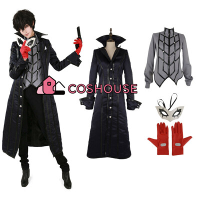 Men Thief Kaitou Joker Akira Kurusu Cosplay Costume Long Coat Shirt with Gloves