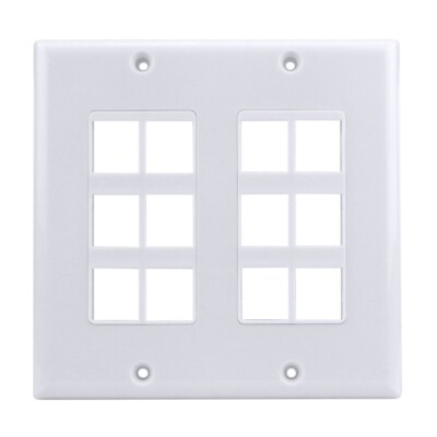 Construct Pro Double-Gang 12-Port Keystone Wall Plate (White)