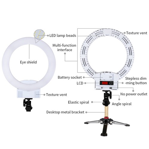 12INCH Dimmable LED Ring Light Continuous Photo Video Kit with Mini Tripod Black