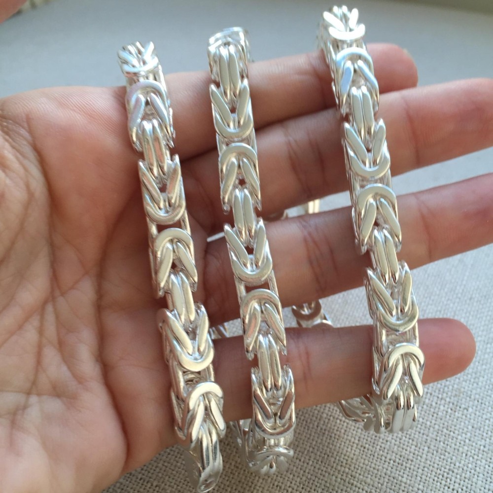 Pre-owned Handmade 8mm 925 Sterling Silver Mens Chain Necklace Byzantine Silver Chain 20inch 175gr