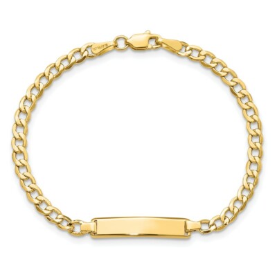 Pre-owned Skyjewelers Real 14kt Semi-solid Cuban Link Id Chain Bracelet; 7 Inch In Yellow