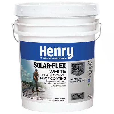 White Roof Coating 4.75 Gal. Acrylic Reflective Elastomeric Lowers Heat Temp