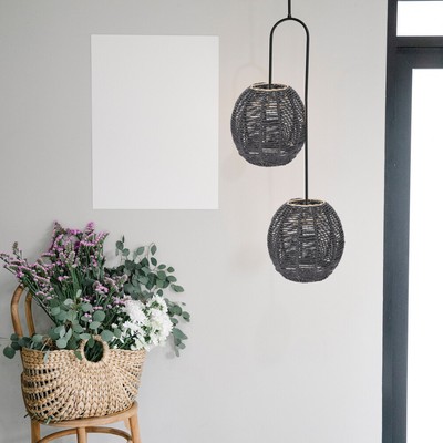  Black Rattan Pendant Shade Woven Lampshade Living Room Ceiling