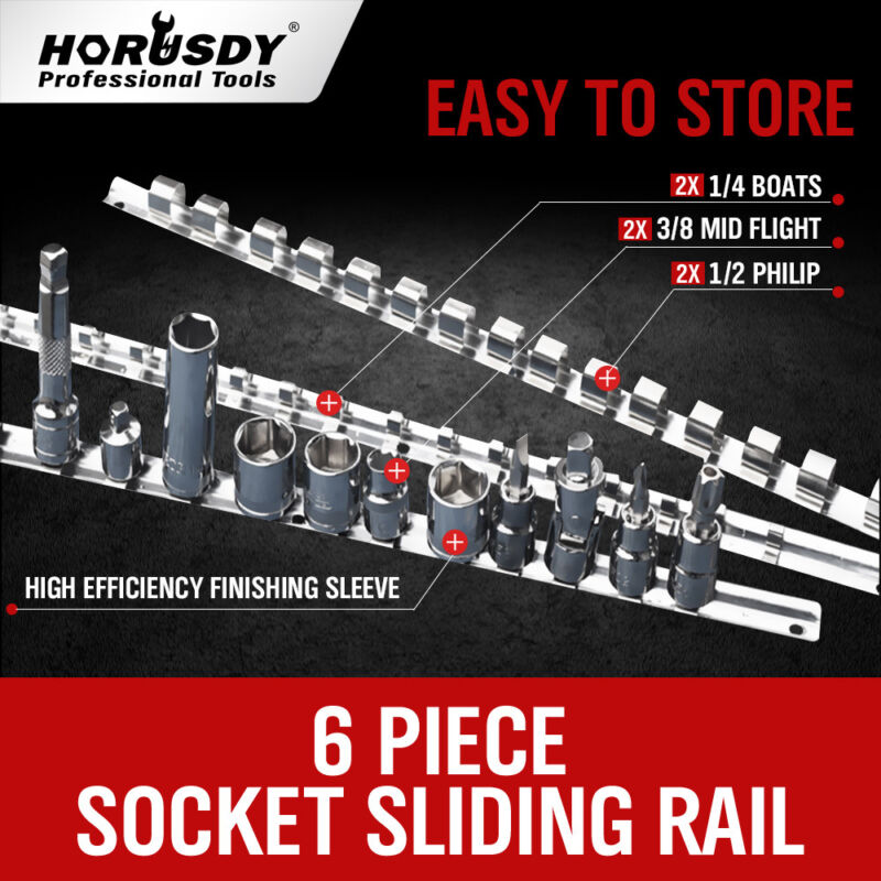 6PC Socket Holder Sliding Rail Tray Organizer 1/4" 3/8" 1/2"Mountable Steel Rack
