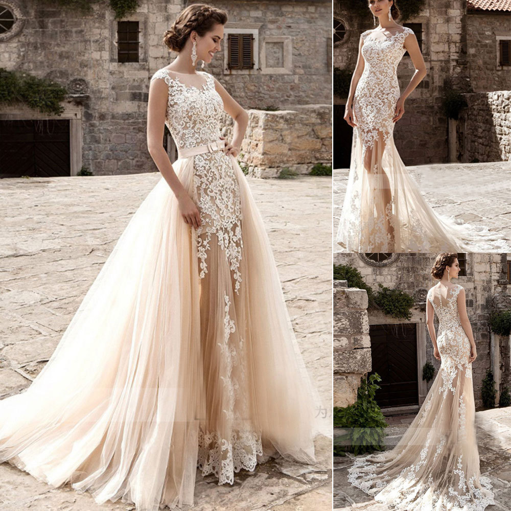 Champagne Colored Wedding Dresses With Sleeves