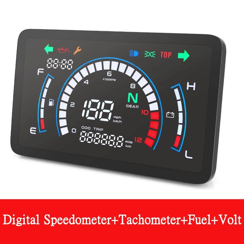 Motorcycle Digital Speedometer Voltage Fuel Gauge Motorbike Dashboard Full Digit