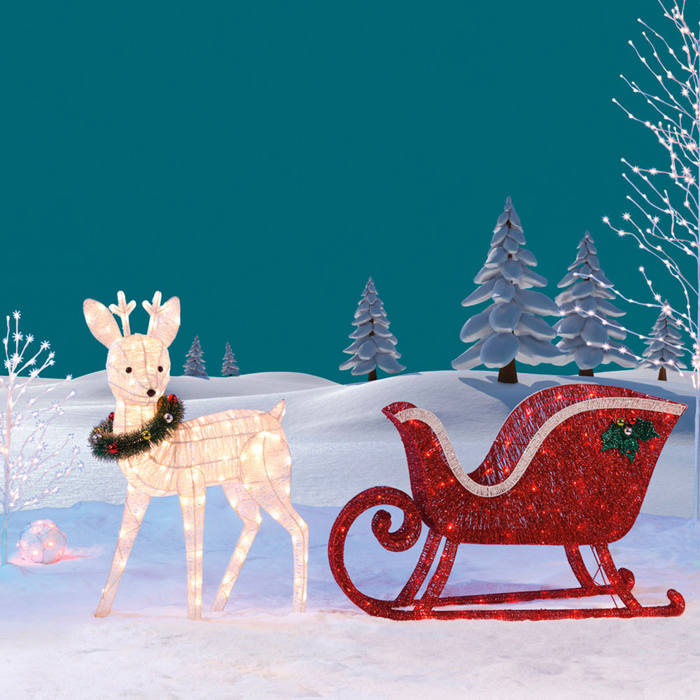 Reindeer & Sleigh 260 LED Lights Indoor Outdoor Garden ...