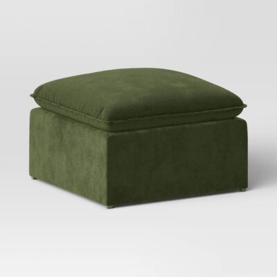 Haven Velvet Modular French Seam Sofa Ottoman Dark Green - Threshold