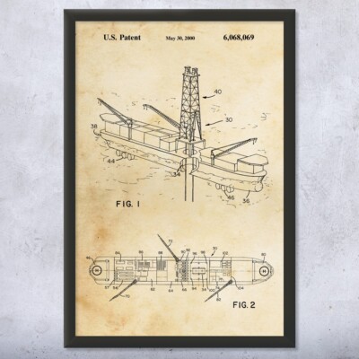 Offshore Drilling Rig Patent Wall Art Poster, Canvas or Framed Roughneck Gift