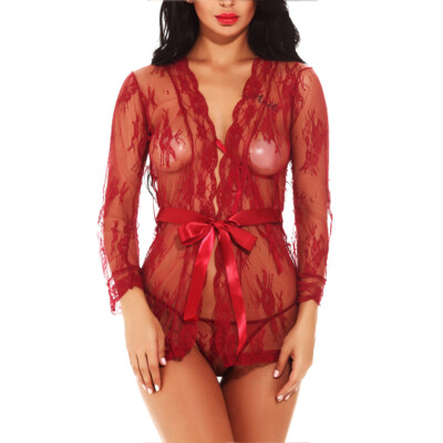 Sexy-Lingerie Women Lace Robe Nightwear Underwear G-string Babydoll Sleepwear US