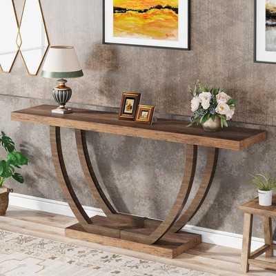 Tribesigns Console Table 63'' 2-Tier Shelves Versatile Sturdy Metal/Wood Brown