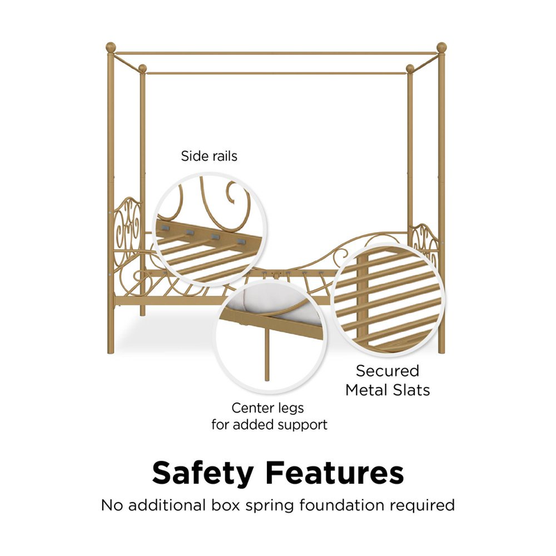 Metal Bed Frame Gold Princess Fairytale Twin Kids Bedroom Furniture Heavy Duty