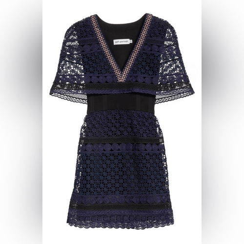 Pre-owned Self-portrait Self Portrait Guipure Cape Lace Dress In Blue In Multicolor