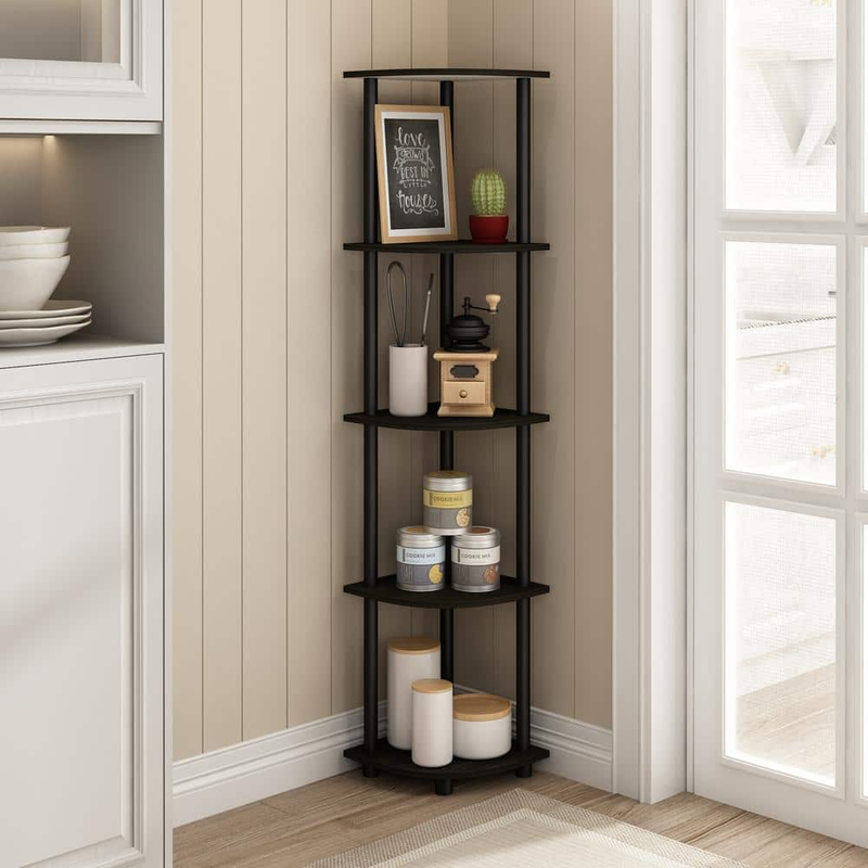 5-Tier Corner Shelf Bookcase Open Storage Black/Espresso 57.