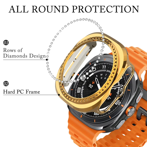 For Samsung Galaxy Watch Ultra 47mm Diamond Bling PC Case Cover Screen Protector