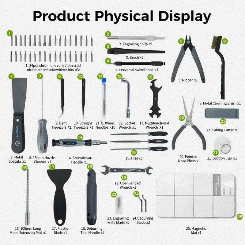 3D Printer Tool Kit, 74Pcs 3D Printing Assembly/Removal/Filament Tool Wrap Kit