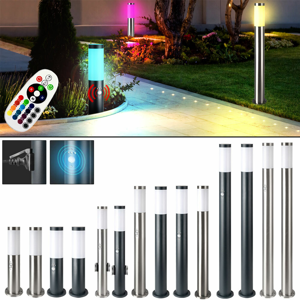 RGB LED Außen Steh Lampe Bewegungsmelder Garten FERNBEDIENUNG Steckdosen Leuchte