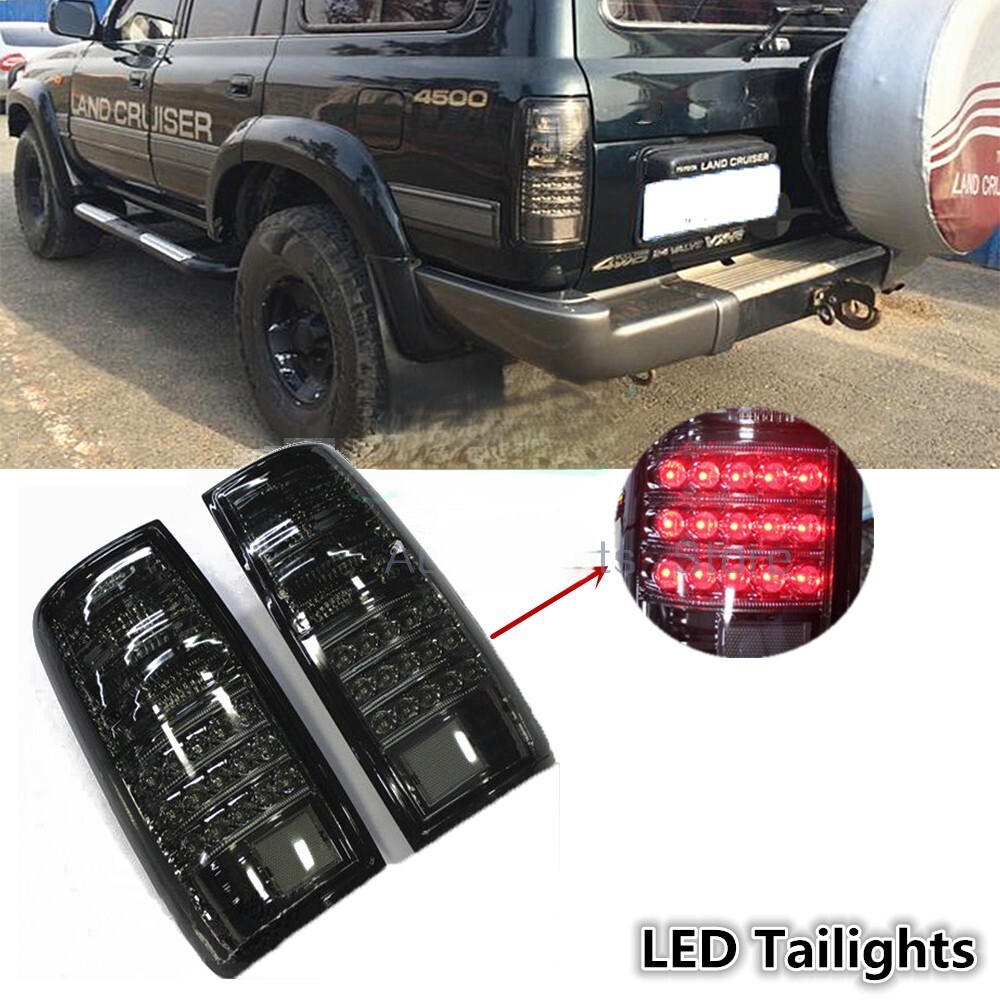 Pair of LH+RH LED Tail Lights Lamp For Toyota Landcruiser 80 Series Smoke Black