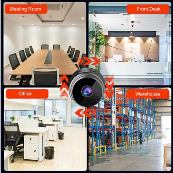 Security camera views of various office areas.