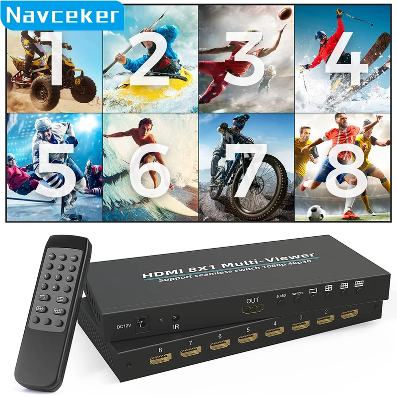 HDMI-compatible Multiviewer 4K 4 In 8 In 1 Out 1080P Quad Screen Multi Viewer HD