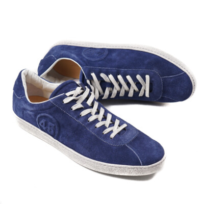 Pre-owned Santoni $640  For Amg Blue Calf Suede Low Top Sneakers Us 7 Shoes