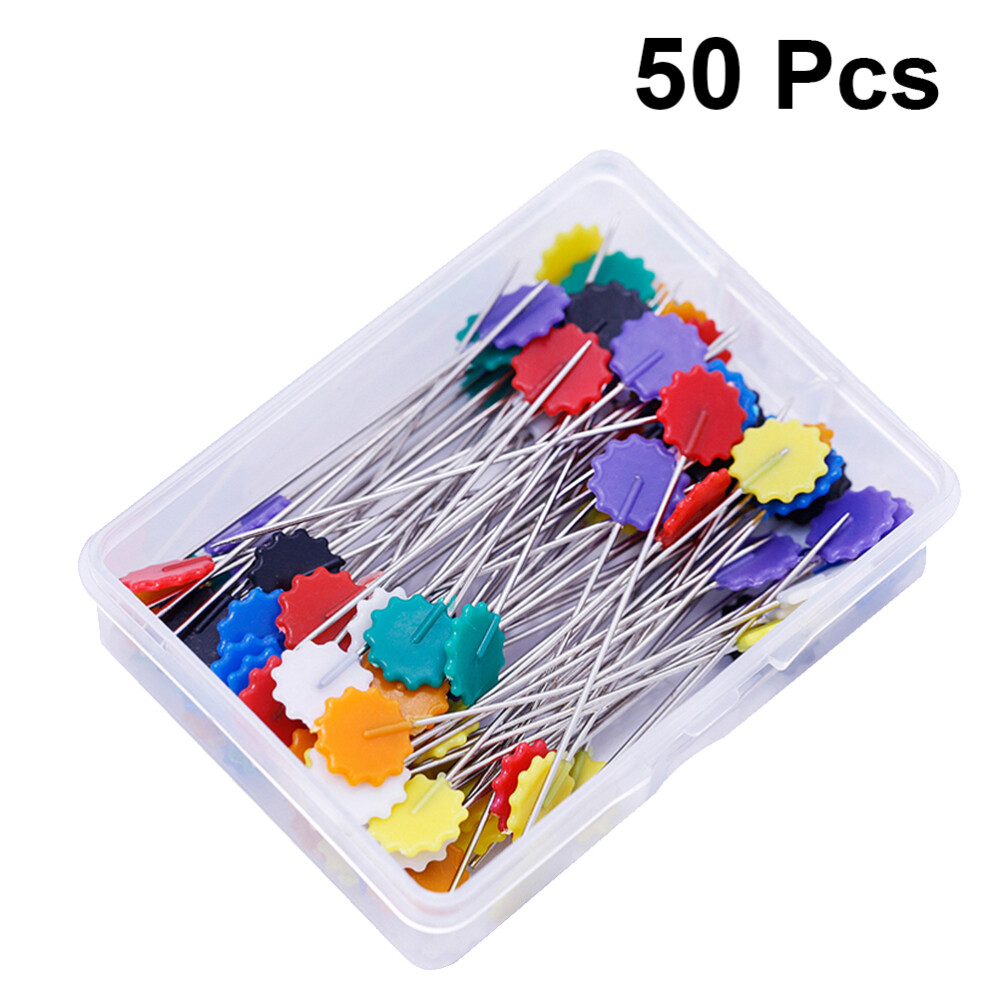 50pcs Sewing Pins Box Flat Flower Head Pins for Dressmaker Quilting