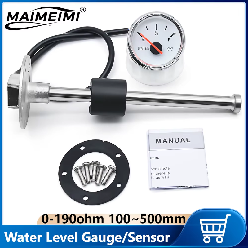 52mm Water Level Gauge+Water Level Sensor 100-500mm Water Tank Meter Indicator W