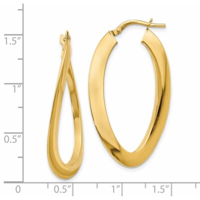 Pre-owned Superdealsforeverything Real 14kt Yellow Gold Polished Twisted Oval Hoop Earrings