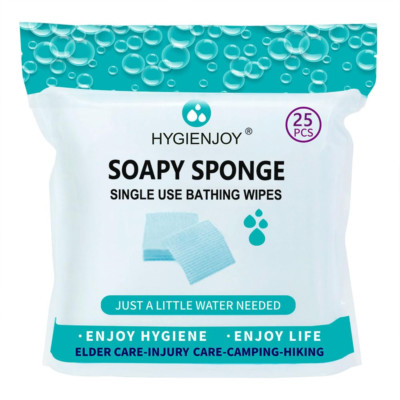 --Rinse Free Bath Sponges (25-Counts) Body Wipes for Adults Bathing--Extra Thick