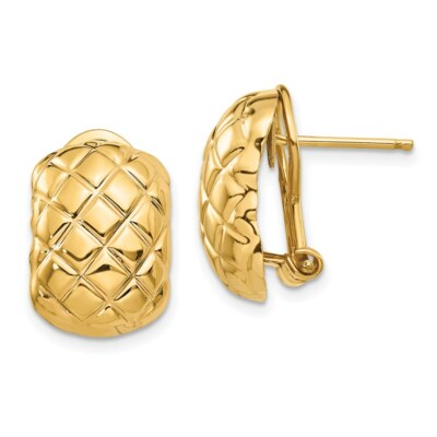 Pre-owned Superdealsforeverything Real 14kt Yellow Gold Polished Quilted Omega Back Post Earrings