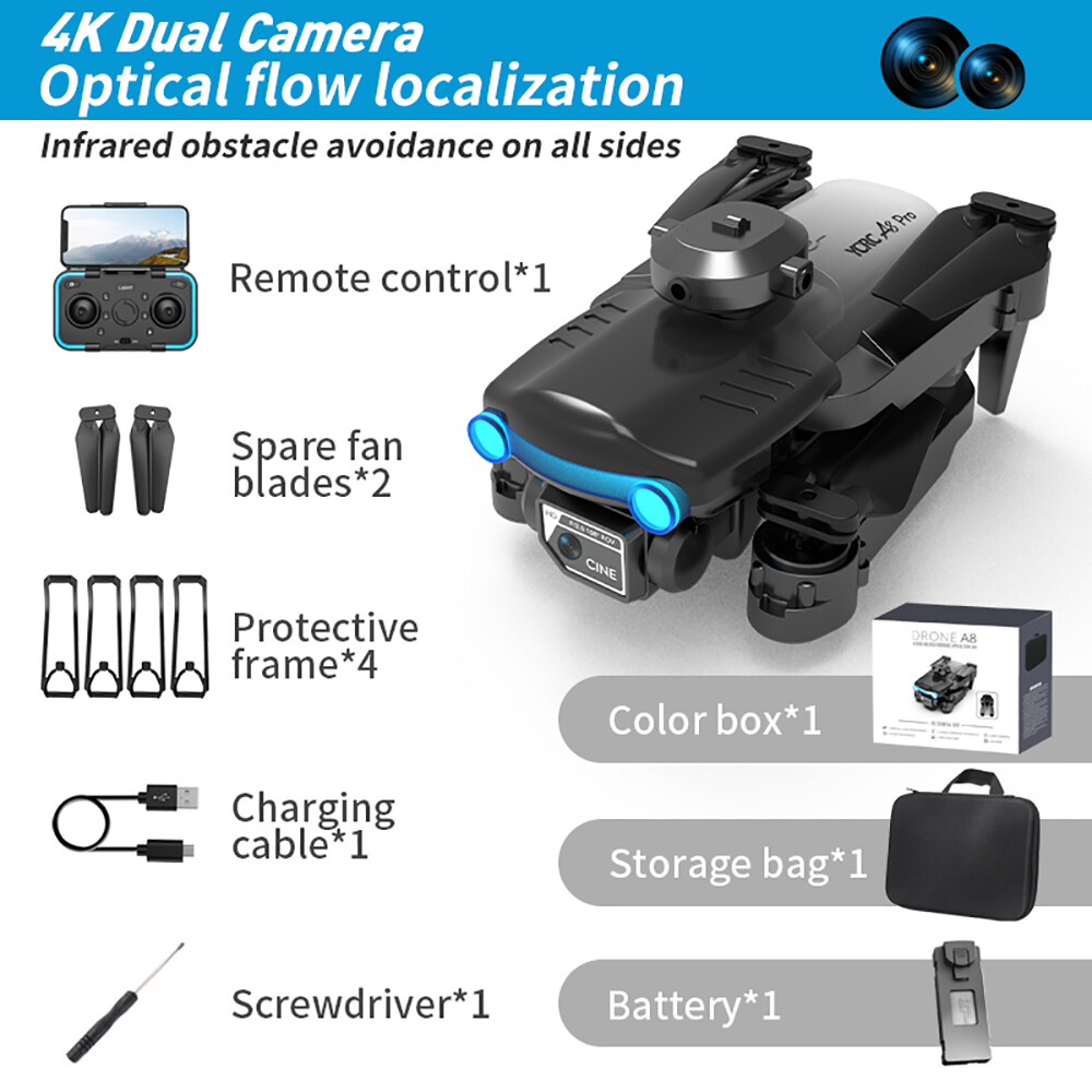 RC Drone WIFI 4K HD Dual Camera 4-sided Obstacle Avoidance Foldable Quadcopter