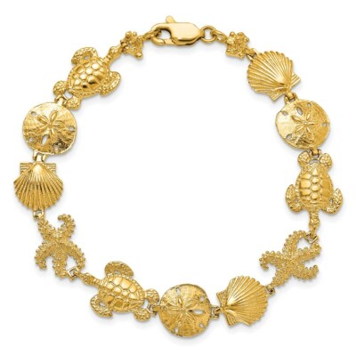 Pre-owned Superdealsforeverything Real 14kt Yellow Gold Sea Life Theme Chain Bracelet; 7.25 Inch; Lobster Clasp