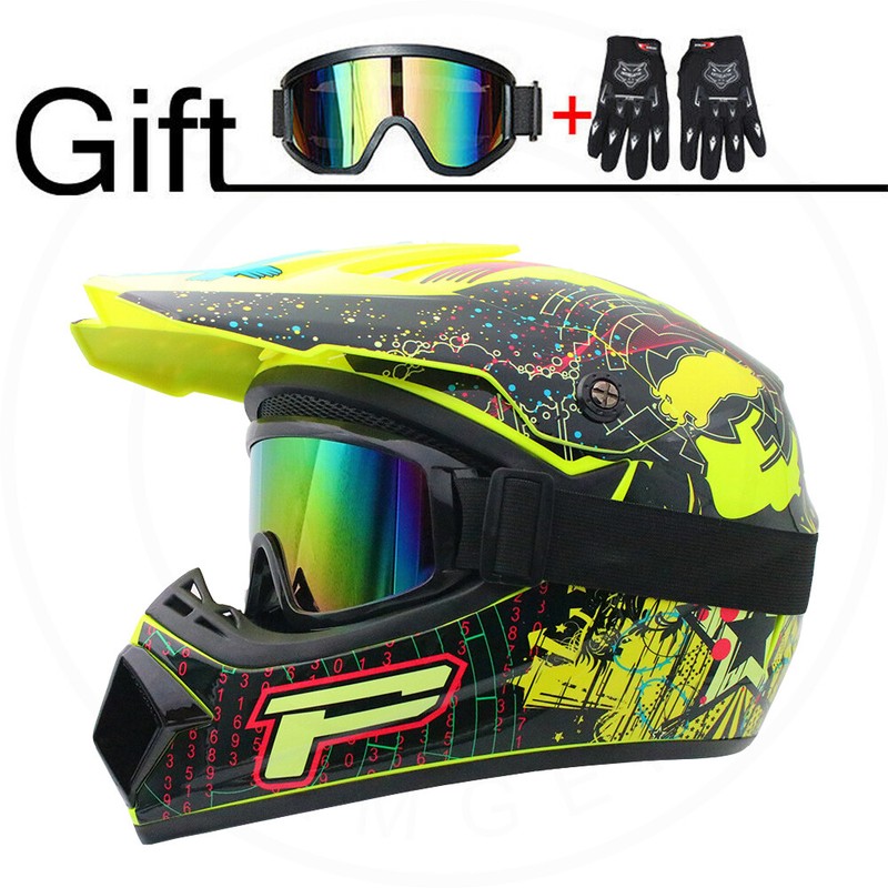 DOT Adult Motocross Full Face Helmet ATV Dirt Bike Racing Gloves + Goggles