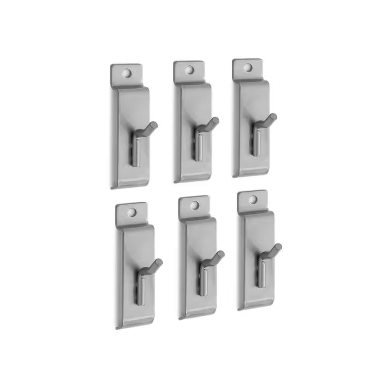 Slatwall Hooks 1 in Single Steel Garage Storage Organizer Tool Hanger 6 Pack