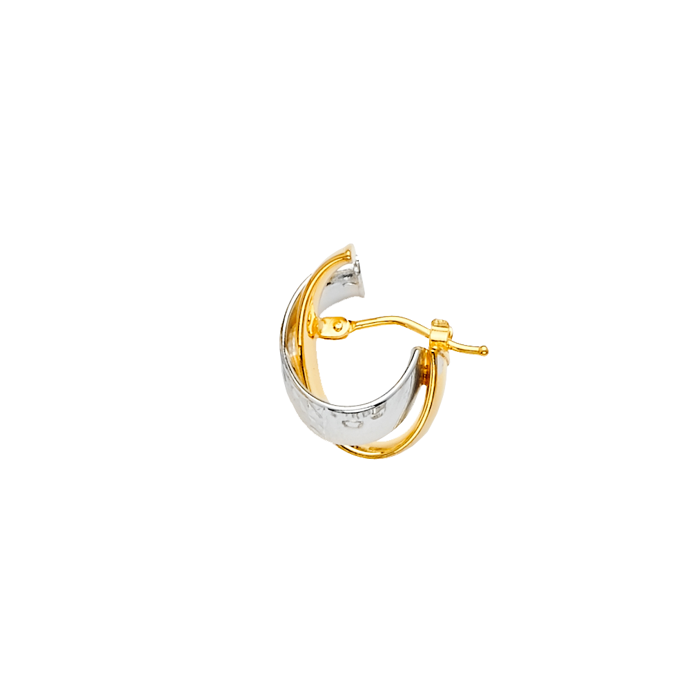 Pre-owned Tgdj 14k Two Tone Gold Diamond Cut Tube X-shape Oval Hollow Hoop Earrings For Women