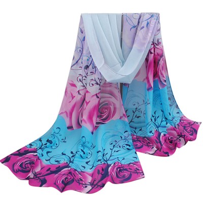 Women Beautiful Rose Pattern Chiffon Shawl Wrap Wraps Scarf Scarves