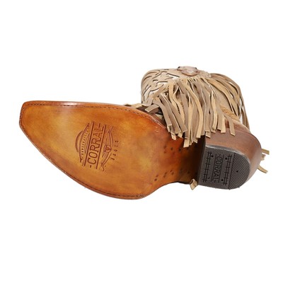 Pre-owned Corral Boots Lamb Studded Embroidered Fringe Snip Toe Cowboy Womens Brown Casua