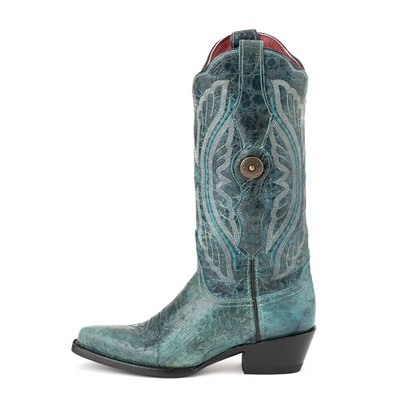 Pre-owned Ferrini Twilight Embroidery Snip Toe Cowboy Womens Blue Casual Boots 81061-43
